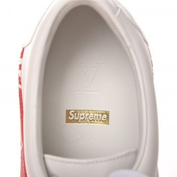 LOUIS VUITTON X SUPREME Calfskin Monogram Supreme Sneakers 6 White Red 228138