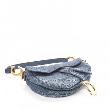 CHRISTIAN DIOR Oblique Embroidered Canvas Saddle Bag Denim 511464