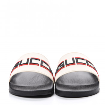 GUCCI Rubber Mens Stripe Slide Sandals 8 White 571125