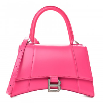 BALENCIAGA Shiny Box Calfskin Small Hourglass Top Handle Bag Fluo Pink