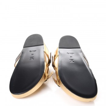 LOUIS VUITTON Patent Monogram Metallic Calfskin Bom Dia Mule Sandals 38 Gold 260364