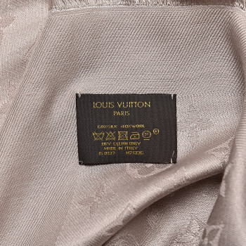 LOUIS VUITTON Silk Wool Monogram Shawl Greige 441932