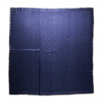 LOUIS VUITTON Silk Wool Monogram Shawl Night Blue 211448