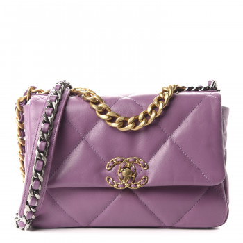 CHANEL Goatskin Quilted Medium Chanel 19 Flap Violet Purple
