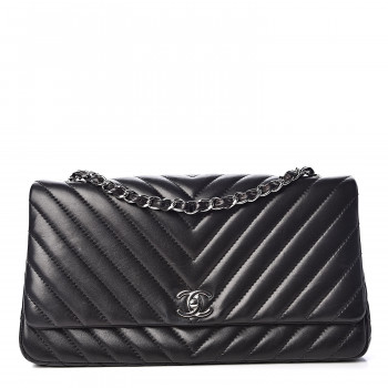 Lambskin Surpique Chevron Large Flap Black