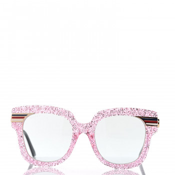 GUCCI Acetate Square Frame Web Glitter GG0281S Sunglasses Pink 499360