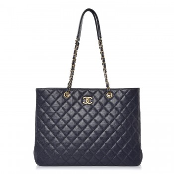 Caviar Quilted Large Cc Ping Tote Navy