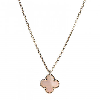 cleef 18k arpels alhambra pearl pendant necklace mother van yellow sweet gold