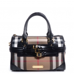 BURBERRY House Check Bridle Belted Medium Bowling Bag Black 71436