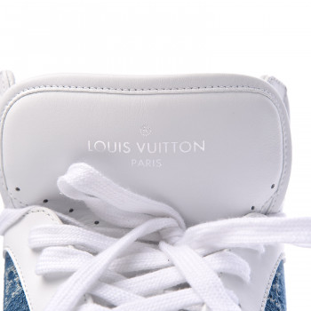 LOUIS VUITTON Calfskin Denim Monogram Mens Rivoli High Top Sneakers 45 White 502430