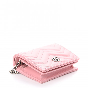GUCCI Calfskin Matelasse GG Marmont Mini Wallet On Chain Pink 552860