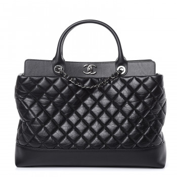 Aged Calfskin Quilted Bi Coco Large Per Tote Black