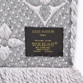 LOUIS VUITTON Wool Silk Logomania Scarf Pearl Grey 242993