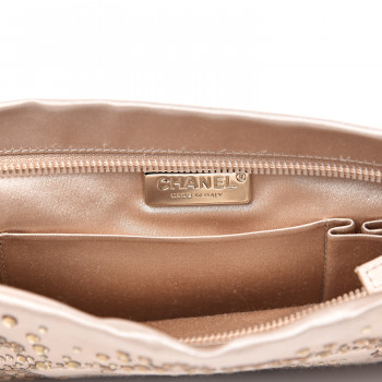 CHANEL Satin Diamante Camellia Evening Clutch Bag Light Beige 519664