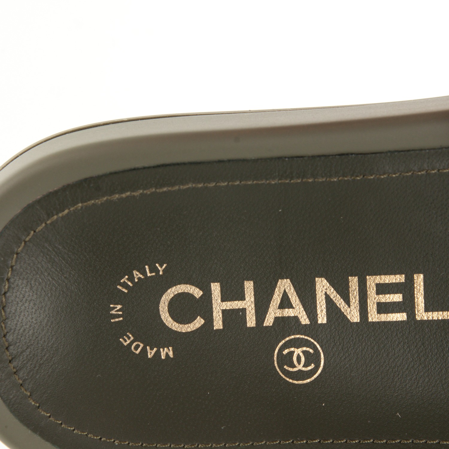 CHANEL Canvas Chain Flat Sandals 36 Khaki 175658