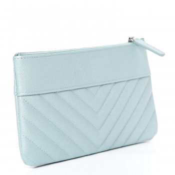 caviar mademoiselle quilted chevron pouch chanel metallic zip light