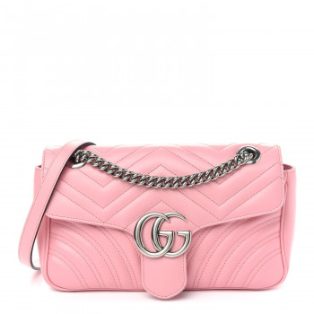 GUCCI Calfskin Matelasse Small GG Marmont Shoulder Bag Pastel Pink